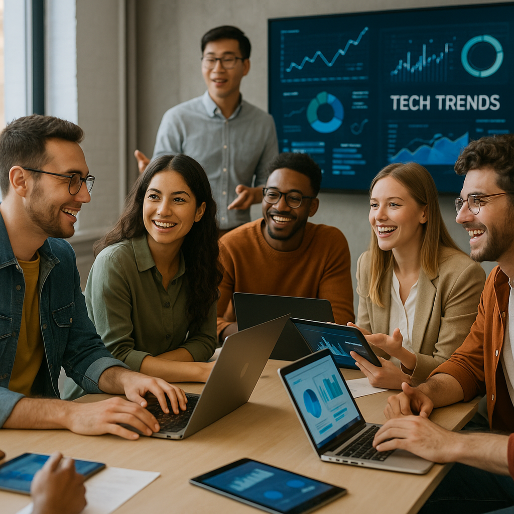 The business meeting characterized by a strong emphasis on technology features a dynamic group of younger professionals predominantly in their 20s and 30s Attendees represent a diverse mix of genders fostering an inclusive environment that encourages