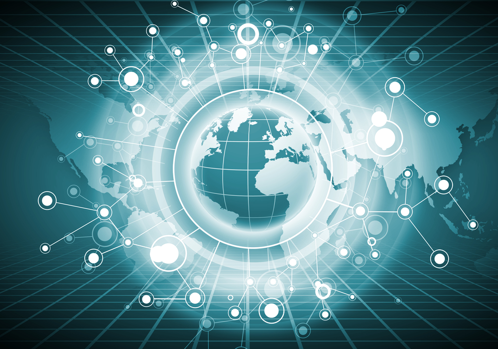 High tech background image with earth planet and connection lines